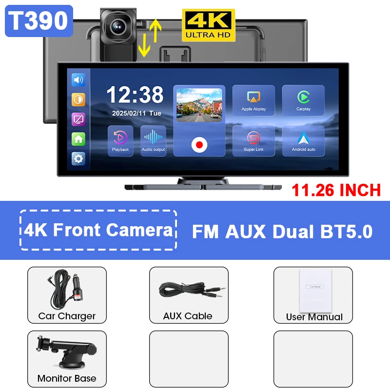 (câmera Frontal 4k, Sem Necessidade De Cartão De Memória) Câmera Veicular 4k De 11,26 Polegadas Com Carplay Sem Fio E Navegação Gps.