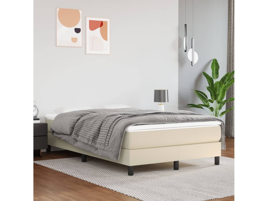 SYFAX™ Cama com Molas/colchão 120x200 Cm Couro Artificial Cor Creme