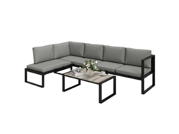 Conjunto De Jardim Exterior De Canto Para 5 Pessoas Com 2 Sofás, Cadeira Sem Braços E Mesa Baixa, Cinza Escuro