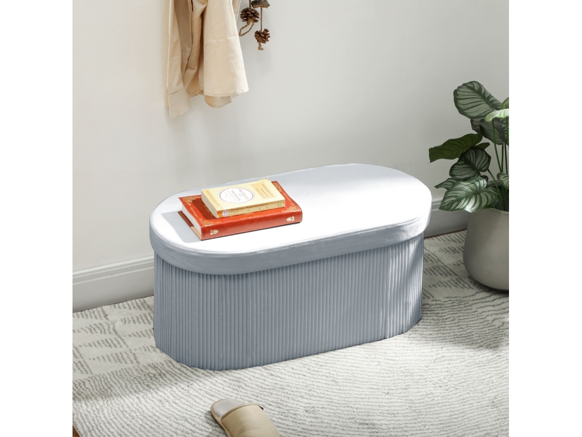 Banco Dobrável Com Espaço De Armazenamento E Acabamento Aveludado, Ideal Para Sala De Estar, 76 X 38 X 35 Cm, Cinza Escuro.