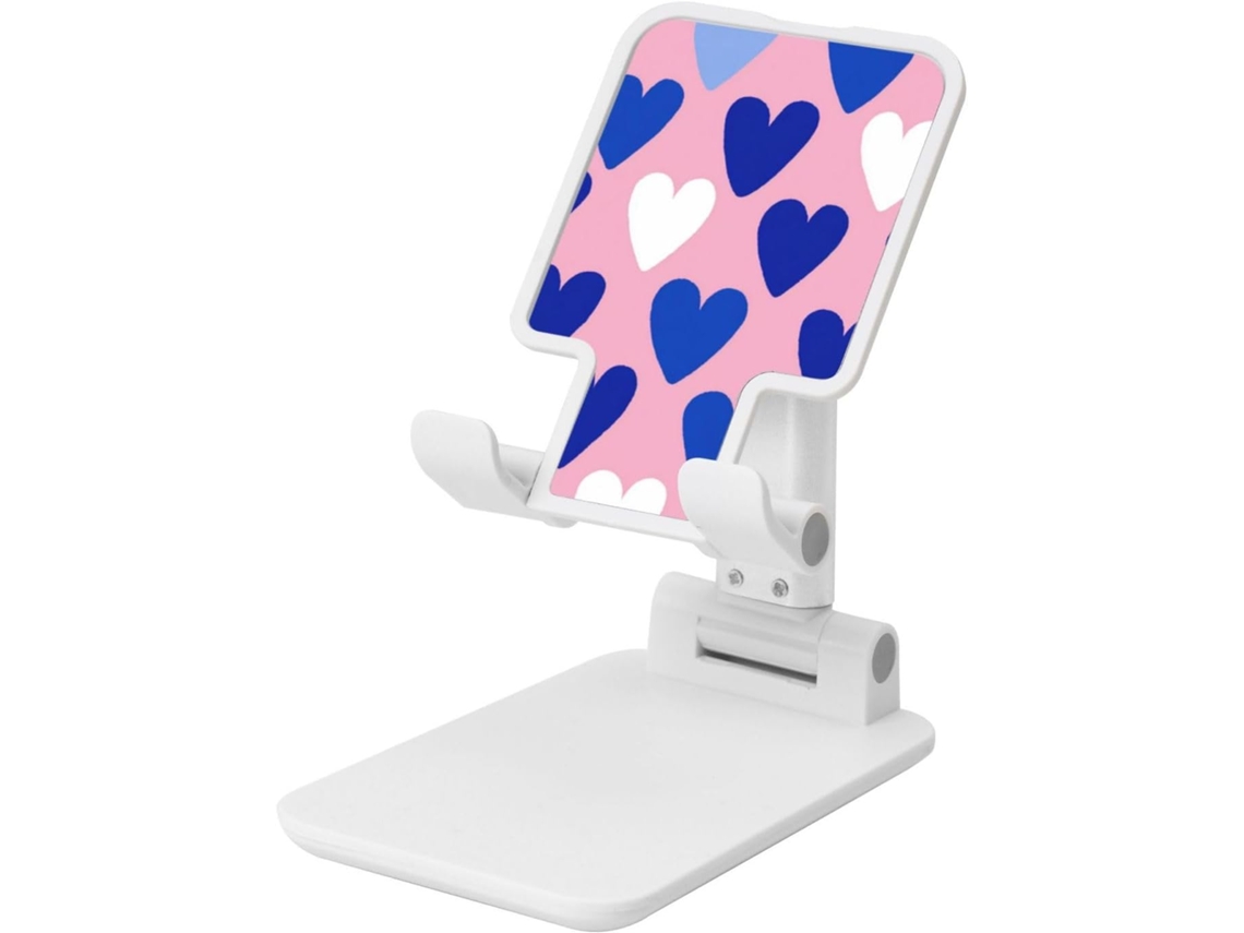 Suporte Dobrável Para Celular Com Corações Brancos E Azuis Sobre Fundo Rosa Altura Ângulo Ajustáveis Compatível Todos Os