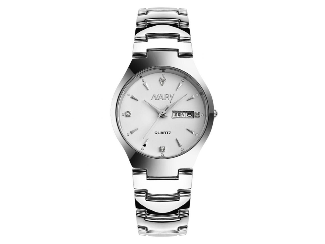 Relógio analógico de quartzo masculino Nary Calendar branco com pulseira de aço inoxidável