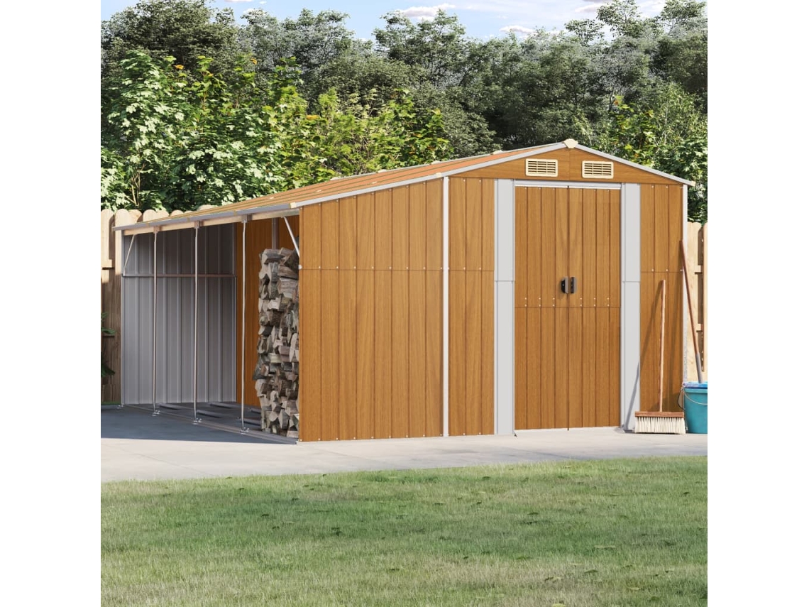 Vidaxl Abrigo De Jardim 277x365,5x179cm Aço Galvanizado Castanho-claro