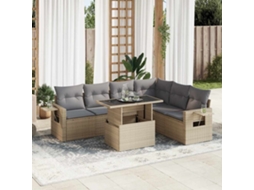 Vidaxl 7 Pcs Conjunto De Sofás P/ Jardim Com Almofadões Vime Pe Bege