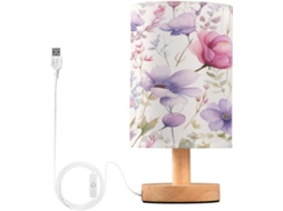 Abajur De Cabeceira Com Estampa Floral Em Aquarela, Portas De Carregamento Usb C, Luminária De Mesa Cabeceira, Luminária