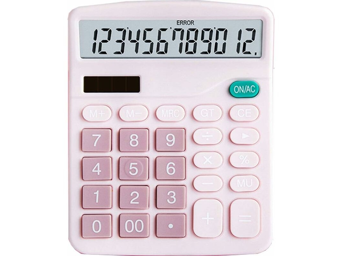 Calculadora Eletrônica De 12 Dígitos Com Bateria Solar E Dupla Corrente (rosa)., Fácil De Usar, Visor Grande