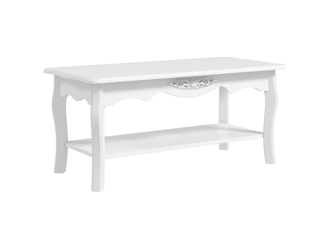 Mesa De Centro Com Ampla Prateleira Inferior De Madeira. 94x44x43cm. Branca.