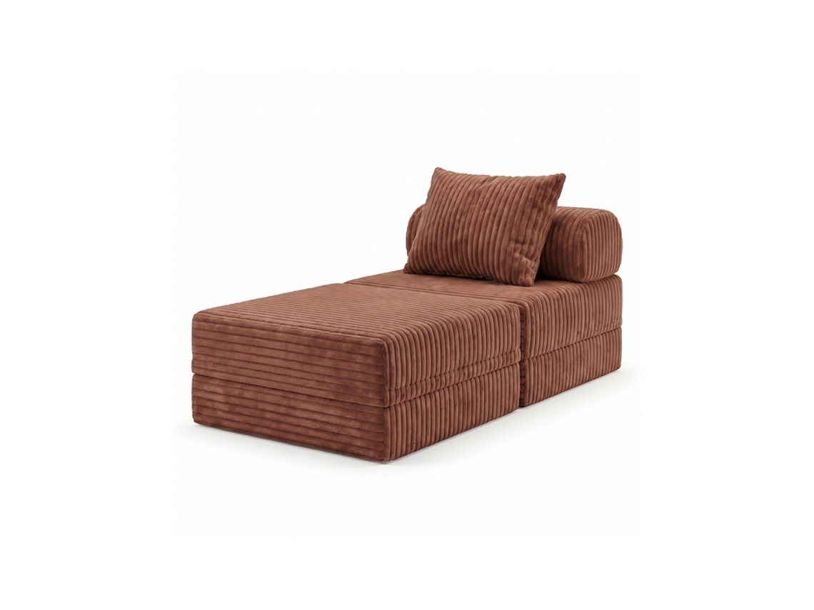 Sofá Modular 1 Lugar + Puff  Convertível Veludo Listado Terracota