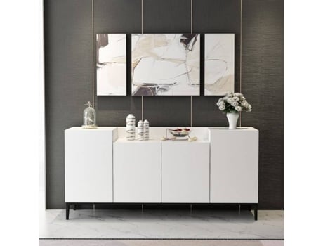 Armário Multifunções HOMEMANIA Ellaria (Branco e Preto - 160 x 42 x 75 cm)