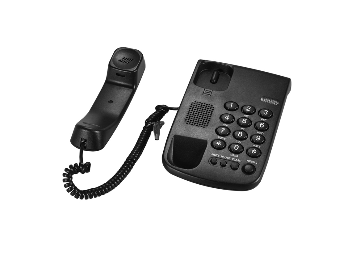 TELEFONE FIXO com display LCD, identificação de chamadas, volume ajustável, despertador