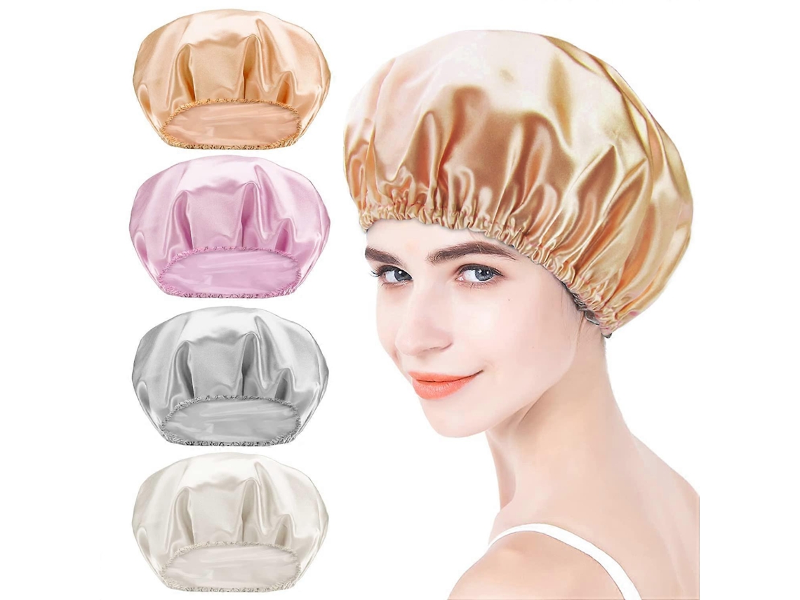 Touca De Banho, Pacote Com 4 Toucas De Banho Femininas, Dupla Camada Impermeável, Proteção Para Cabelo, Touca De Banho Em Eva Reutilizável E Impe