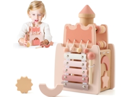 Brinquedo de Montar de Madeira Montessori Multifuncional Educativo Sensorial para Crianças a Partir de 2 Anos, Castelo CZHHMART