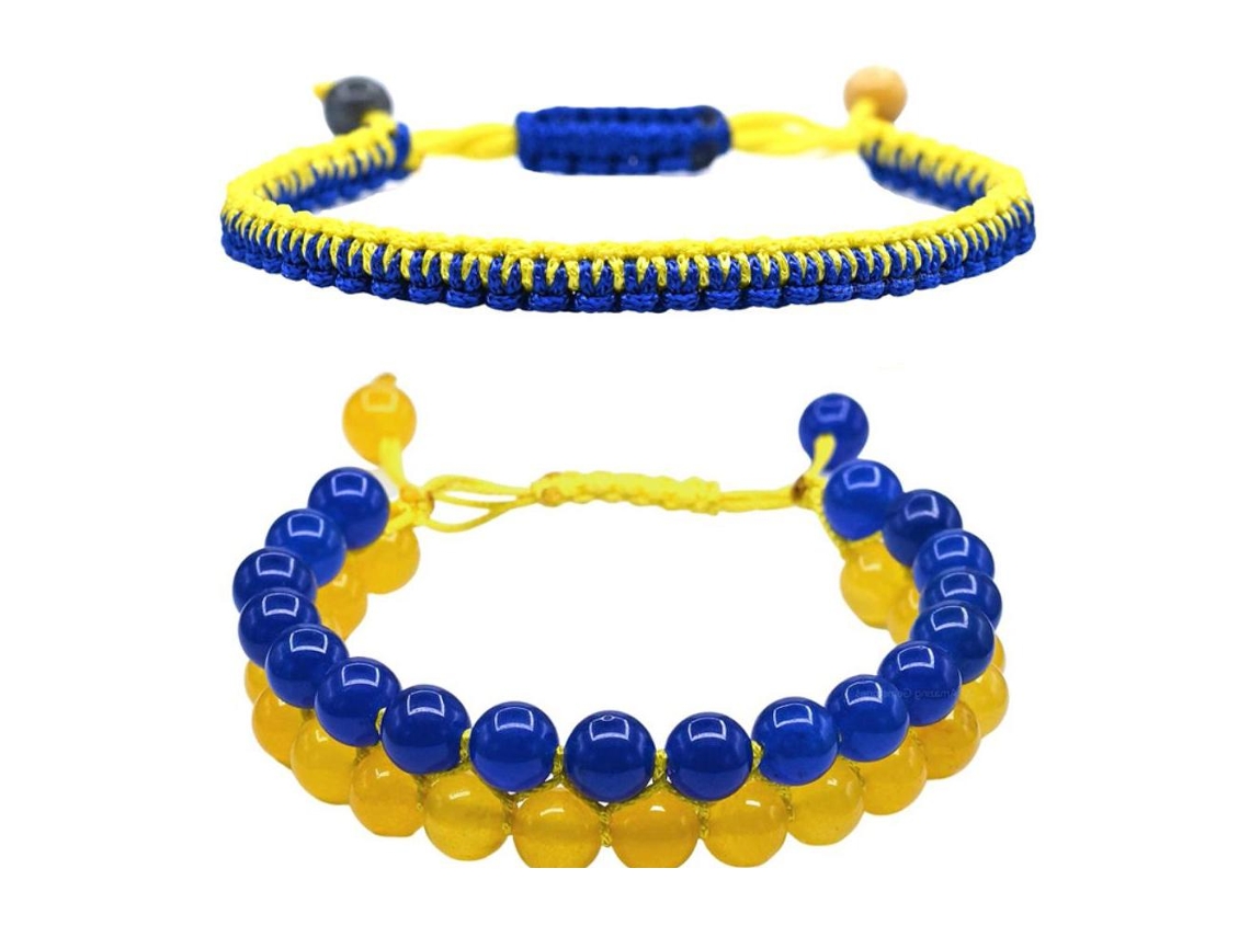 Pulseira Da Ucrânia Com Pérolas De Cristal Natural Ajustável Pulseira De Braided Azul Amarelo De Jóias Da Bandeira Ucraniana