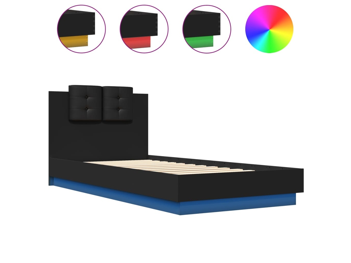 Conjunto de 2 Estruturas de Cama com Cabeceira e Luzes Led Preto MAISON EXCLUSIVE (100x200 cm)