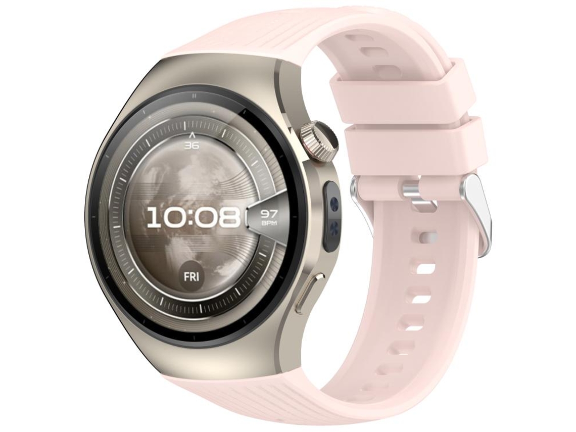 Bracelete Para Huawei Watch 5 (42mm) - Silicone Cor Sólida - Vertical - Fivela De Aço Prate Rosa