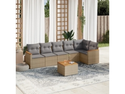 Vidaxl 7 Pcs Conjunto De Sofás P/ Jardim Com Almofadões Vime Pe Bege