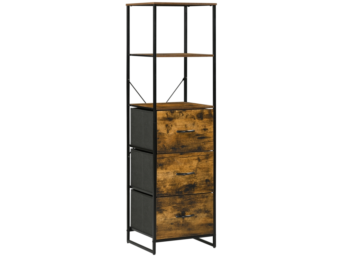 Móvel de armazenamento com prateleiras, 3 gavetas em tecido, estilo industrial, 44x40x155cm