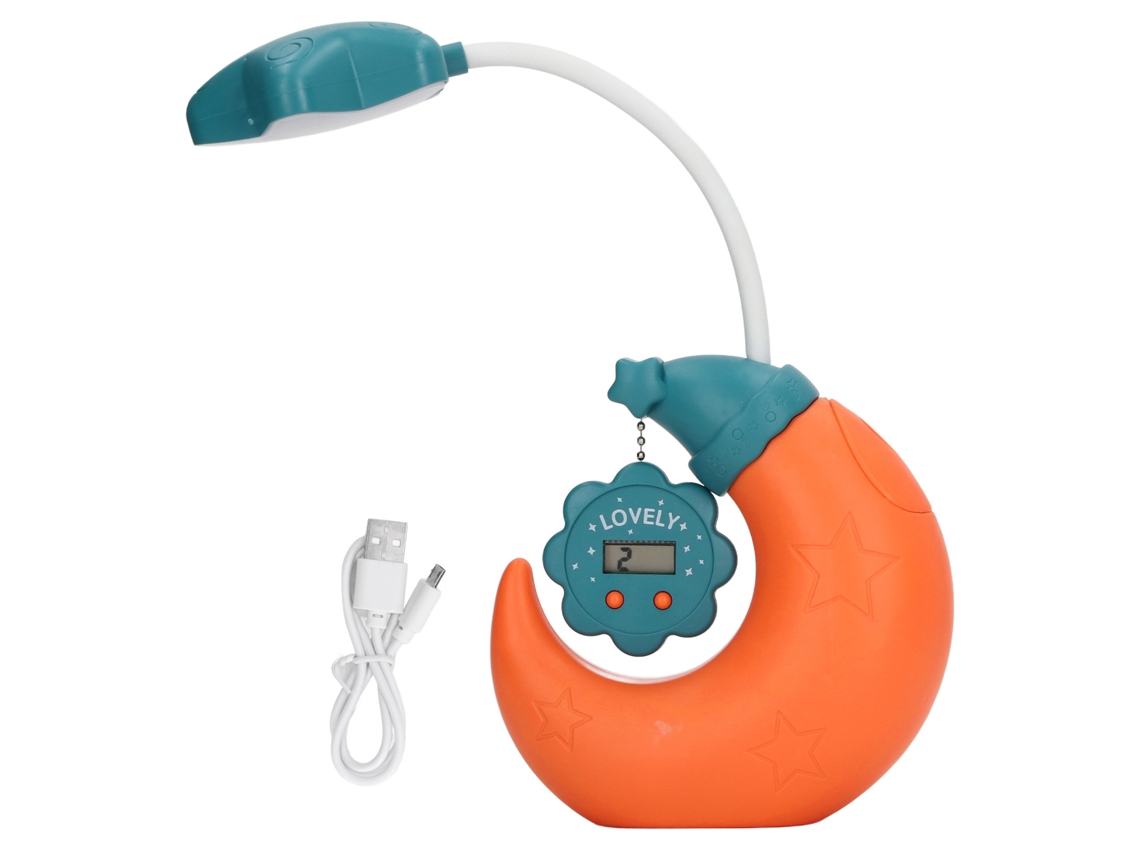 Primerox lâmpada de Mesa Porta lápis Infantil com Relógio Eletrônico e Proteção Ocular Laranja