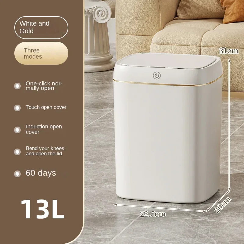 Lixeira Inteligente Com Sensor (13l, Recarregável), À Prova D'água, Adequada Para Banheiro, Cozinha E Lavabo.