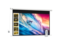 Cortina motorizada para projetor 100'' 16:9, controle remoto, 251x8x168cm branco