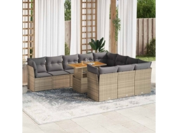 Vidaxl 11 Pcs Conjunto Sofás De Jardim C/ Almofadões Vime Pe Bege