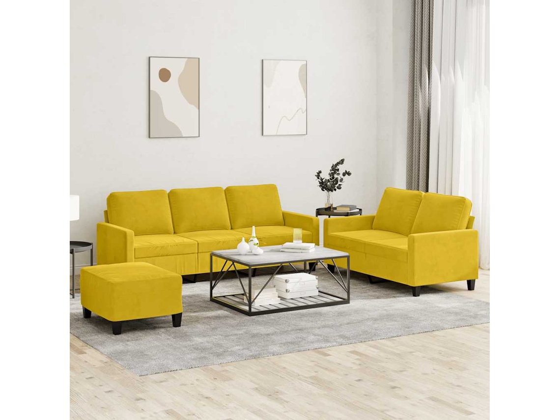 Vidaxl 3 Pcs Conjunto De Sofás Com Almofadões Veludo Amarelo