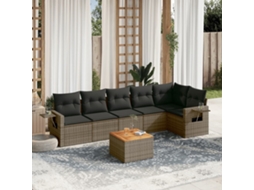 Vidaxl 7 Pcs Conjunto Sofás P/ Jardim C/ Almofadões Vime Pe Cinzento