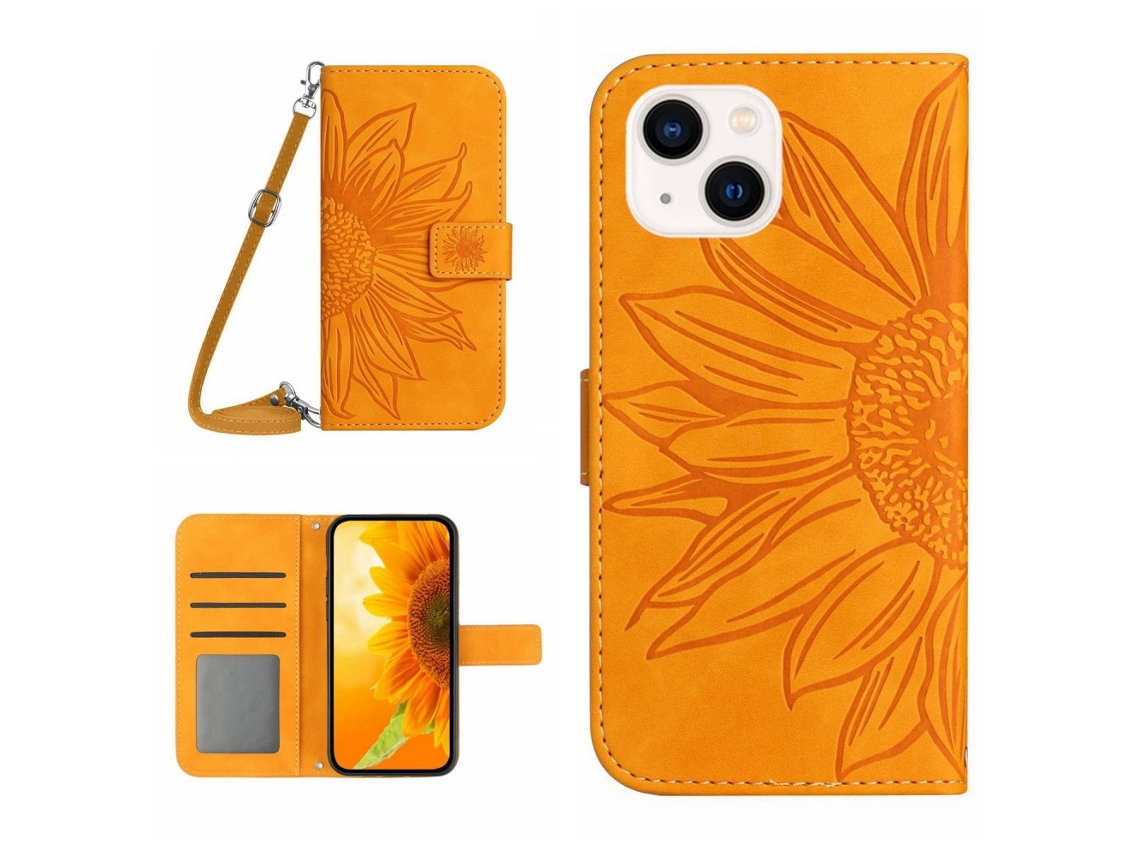 Capa Pega Para Iphone 15 Pele Sintética Amarelo