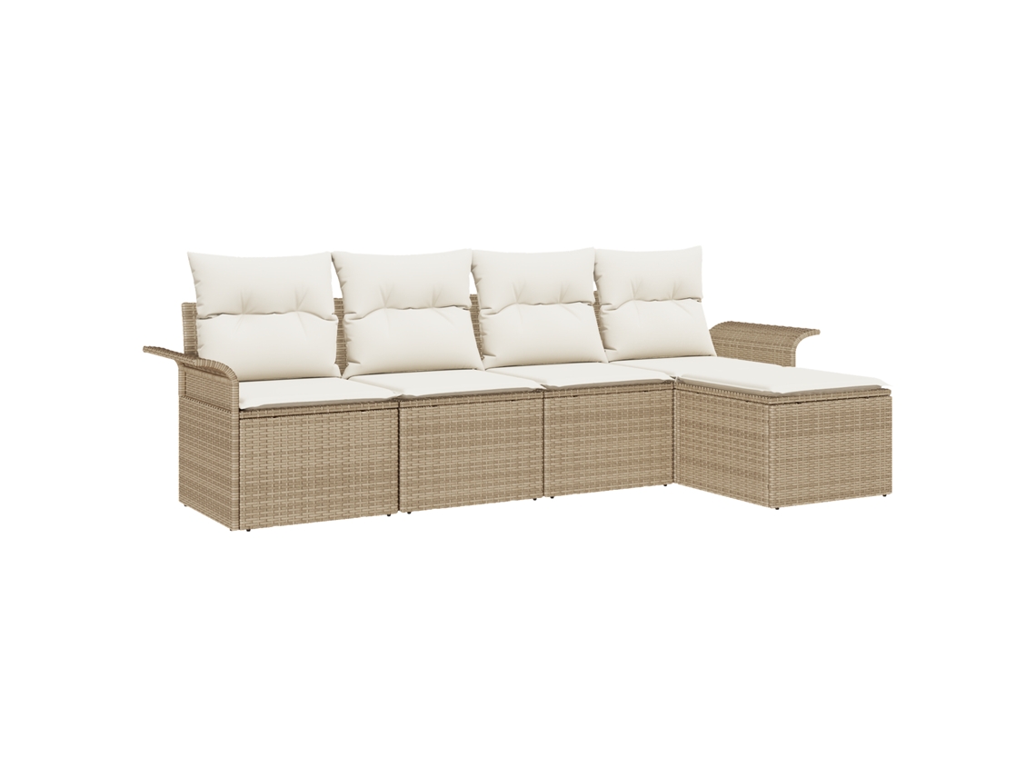 Conjunto 5 Móveis De Jardim Vidaxl Bege Vime Pe (251 X 117 X 69 Cm)