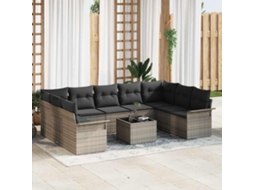 Vidaxl Conjunto de Sofá de Jardim com Almofada 10 Pcs Cinzeto Vime Pe
