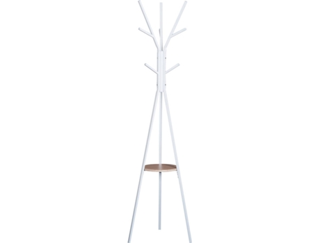 HOMCOM Cabide de suporte de metal para pendurar sacos de roupa 9 ganchos com prateleira em forma de árvore Cabide Vintage 45x45x180cm