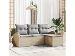 Vidaxl Conjunto De Sofás Com Almofada 4 Pcs Bege E Cinza Claro Vime Pe