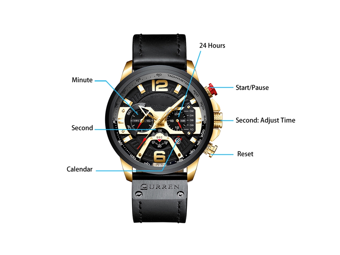 Relógio Masculino Curren 8329 Quartzo 3 Sub dials Calendário 3atm Resistente À Água Casual