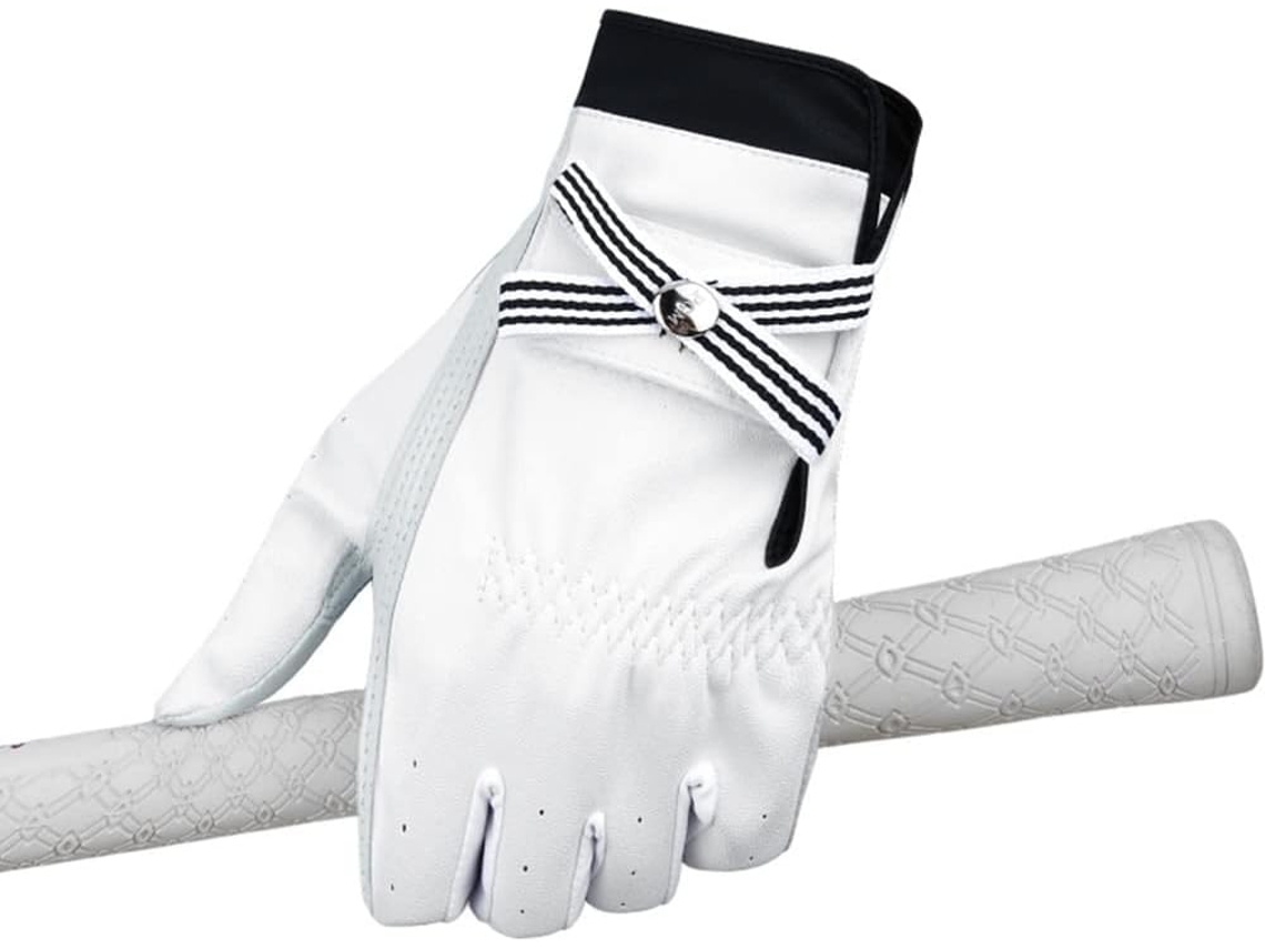 Luvas de Golfe Femininas de Couro Genuíno, Respiráveis, Antiderrapantes, para Treinamento | S/MARCA