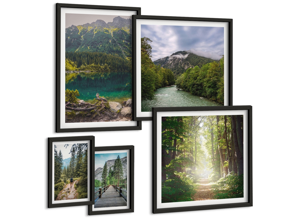 Conjunto De Pinturas Paisagens De Montanhas E Trilhas Florestais Espelharte (5 Peças)