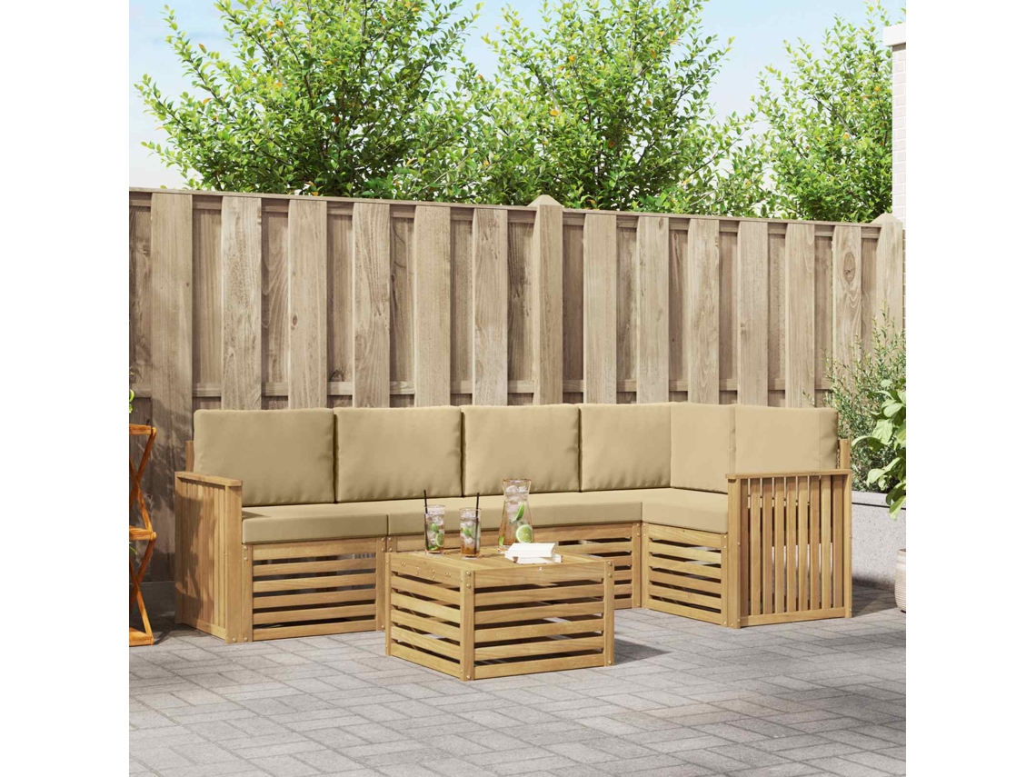 Vidaxl Conjunto De Sofás Para Exterior 6 Unid. Branco E Bege Poliéster