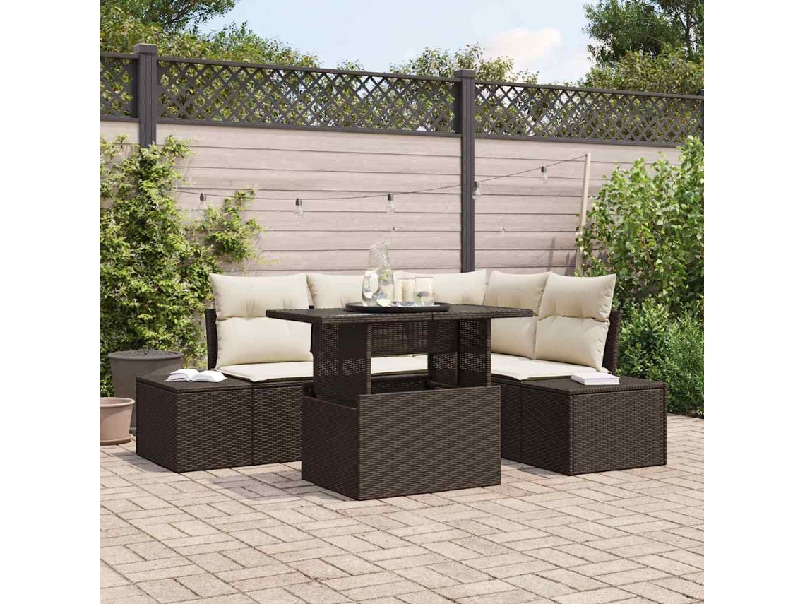 Vidaxl Conjunto De Sofá De Jardim Com Almofada 5 Pcs Castanho Vime Pe