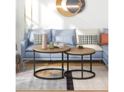 Conjunto De 2 Mesas De Centro Empilháveis Estilo Industrial Aspecto Mármore Castanho Mobrio