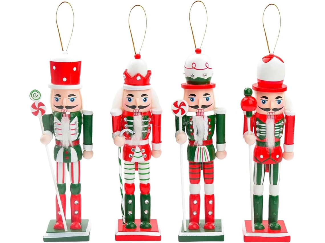Conjunto De 4 Peças De Quebra Nozes De Madeira, Soldados, Vermelhos E Verdes, Com 12 Cm De Altura. Decorações De Natal Em Miniatur Aquaforge
