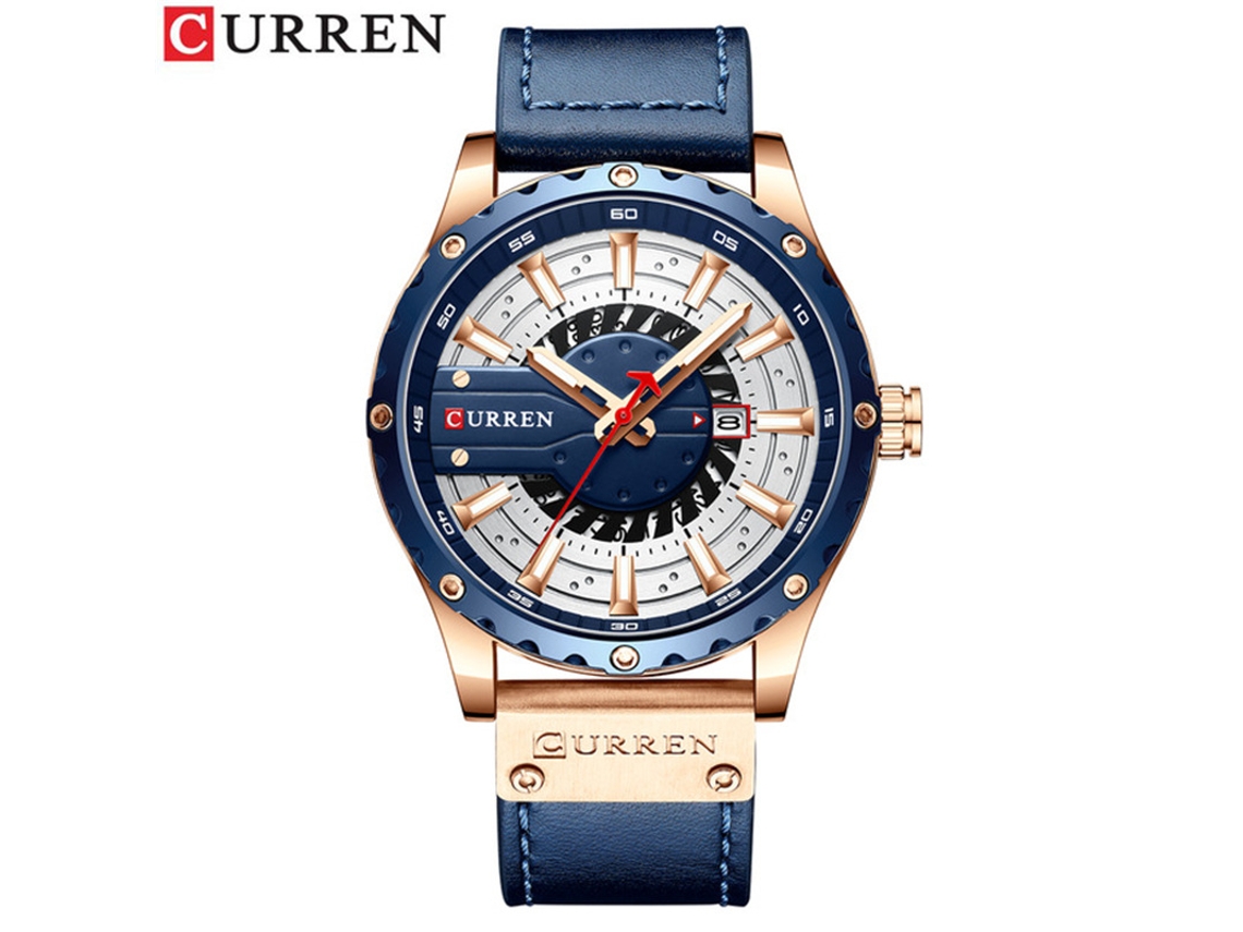 Relógio de Quartzo MDUG com Calendário, Pulseira de Couro, Casual e Social, Azul