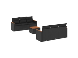 Conjunto de 7 Sofás para Jardim com Almofadões Vime Pe Preto MAISON EXCLUSIVE (7 pcs)