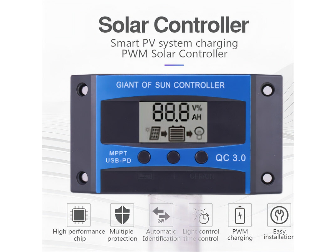 Controlador De Carga Solar Mppt 10a 100º-Com Visor Lcd Para Baterias De Chumbo Ácido E Lítio. Uma Alta Eficiência Maximiza Uma Recolha De Energia.