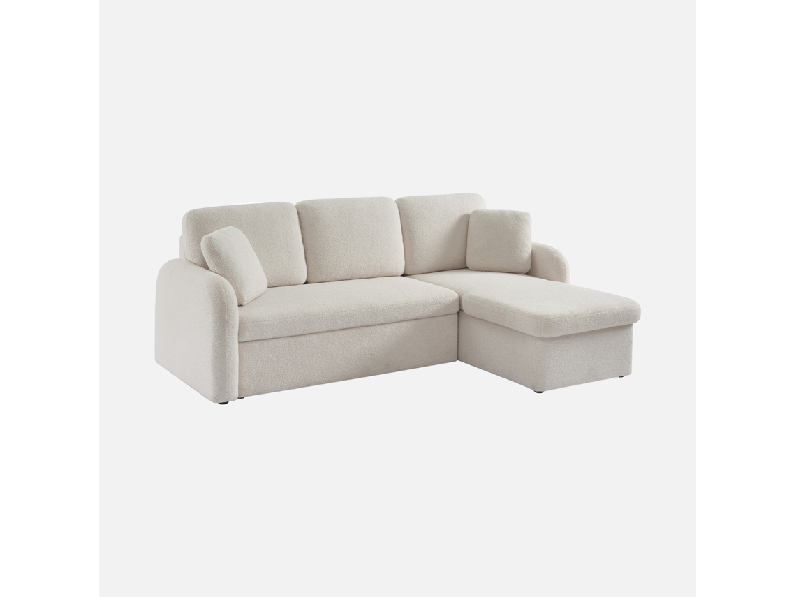 Sofá-cama Reversível Em Tecido Bouclé, 3 Lugares, Creme