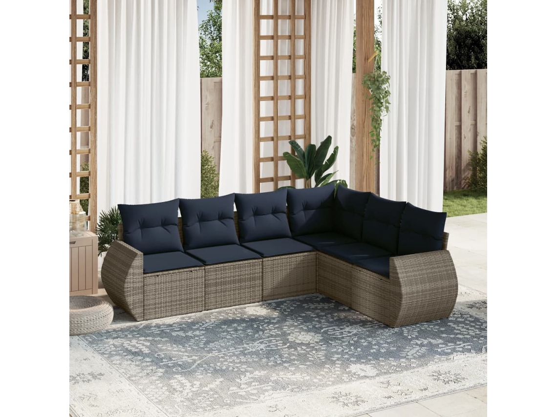 Vidaxl Conjunto De Sofá De Jardim Com 6 Peças E Almofadas Em Rattan Sintético Cinza