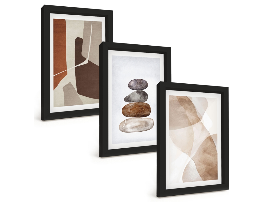 Composição De Quadros Na Paredepintura Abstrata Moderna Moldura Preta Quadros Para A Sala De Estar Espelharte (3 Peças 20x30 Cm)