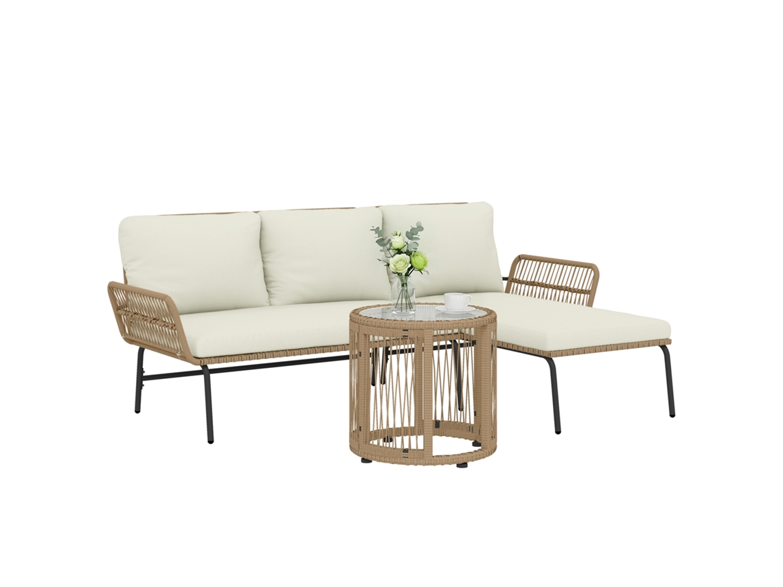 Conjunto de Móveis de Jardim PROFESIA BOYANG em vime sintético 4 peças com sofá, 2 poltronas, mesa e almofadas