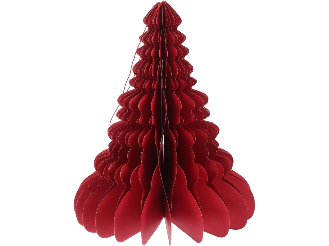 Enfeite de Mesa em Formato Árvore Natal, Feito Papel Vermelho com Estrutura Favo Mel. Leve CHABERLU