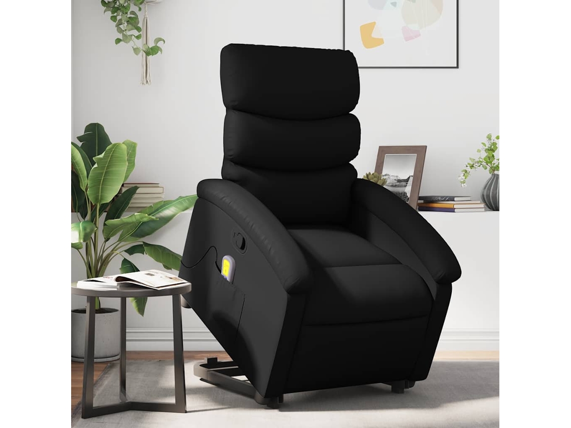 Vidaxl Poltrona Massagens Reclinável Elevatória Couro Artificial Preto