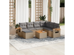 8 Pcs Conjunto De Sofás P/ Jardim Com Almofadões Vime Pe Bege Dkd Home Decor