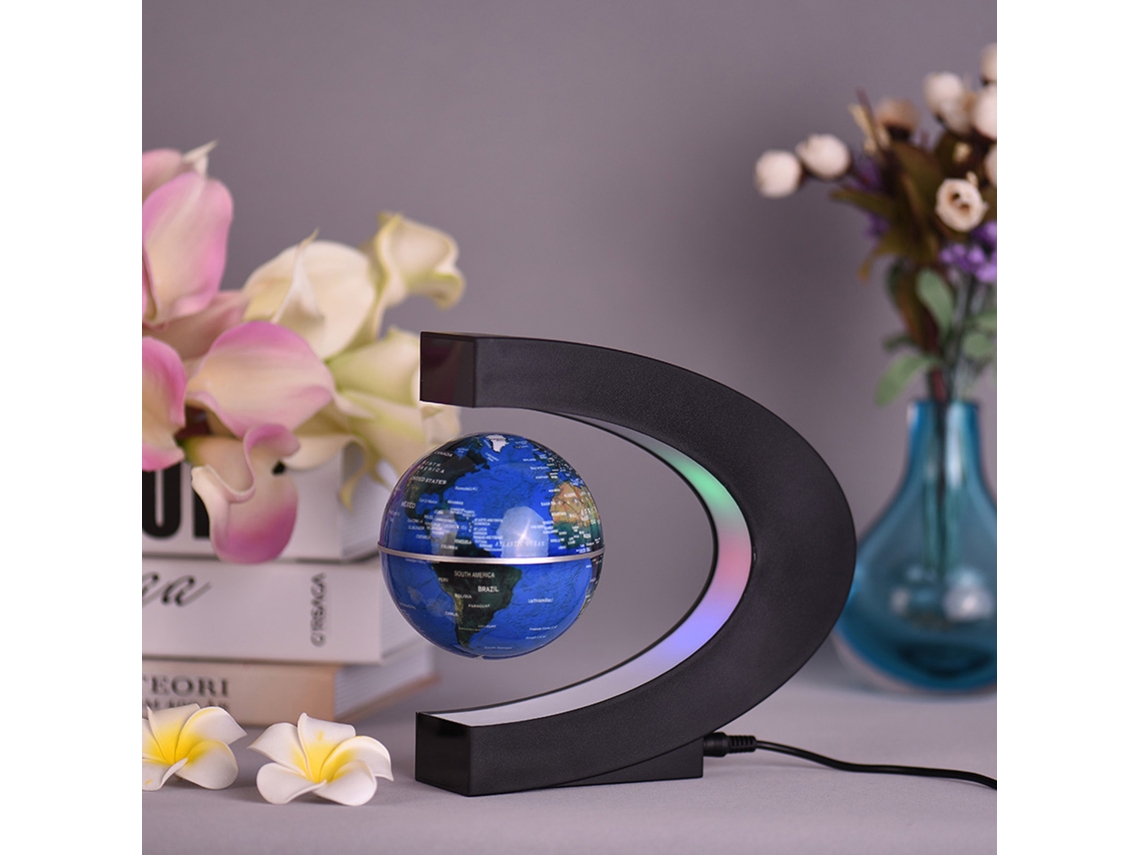 Globo Mapa Mundo Flutuante Magnético 3 Polegadas Com Luzes Led Para Decoração E Ensino Plug Uk Azul